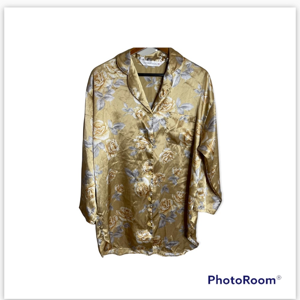 Victoria secret white label pajama shirt gold floral
